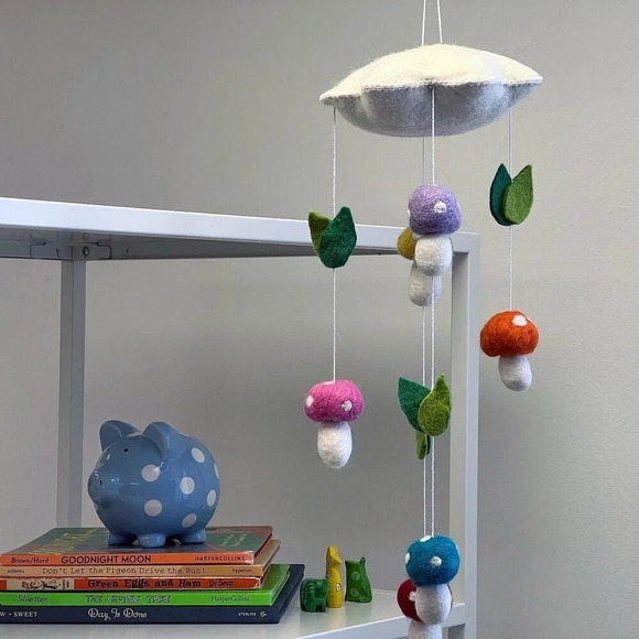 Fair Trade Nepalese Handmade Felt Mushroom Mobile, NWT - Picture 1 of 14